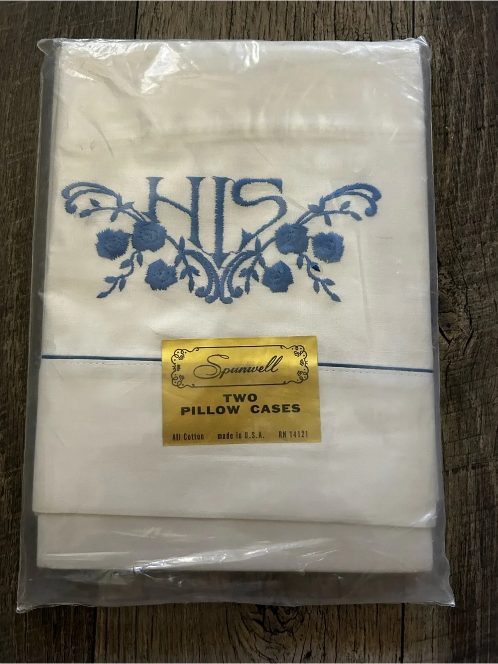 Vintage Spunwell White Pillowcases with Blue Embroidery - Set of 2